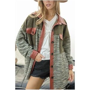 08 Cozy Green Teddy Vegan Leather Textured Jacket Shacket